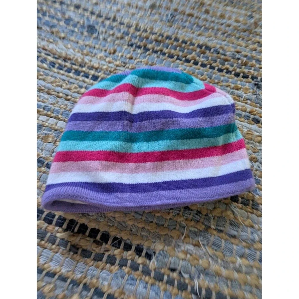 Carhartt Youth One Size Striped Beanie Hat Winter Fleece Lined Purple Pink Blue